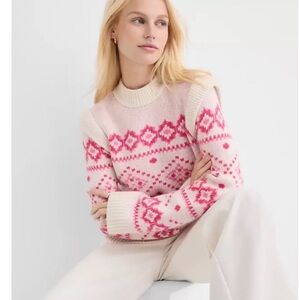 LOFT Pink and Cream Geometric Women's Sweater